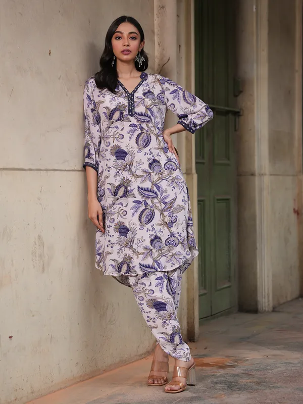 Fabulous white printed dhoti set