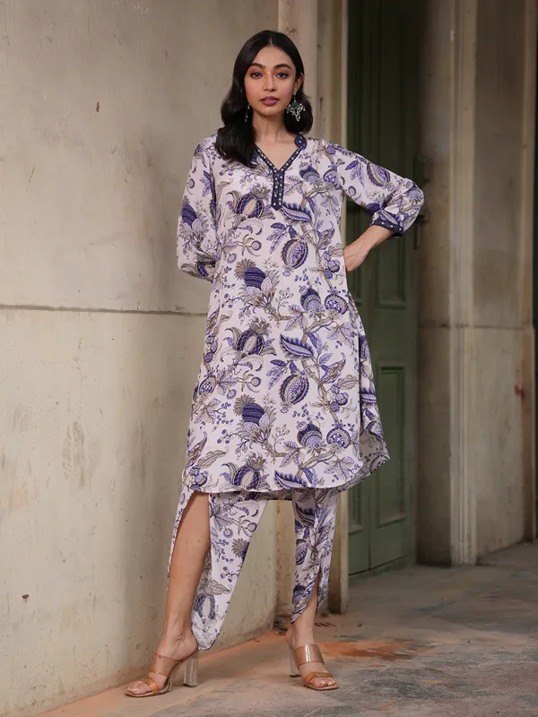 Fabulous white printed dhoti set