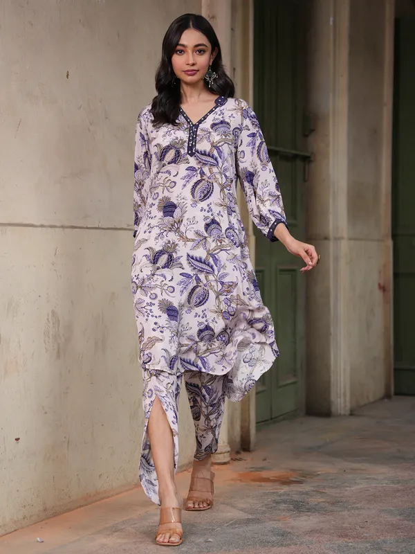 Fabulous white printed dhoti set
