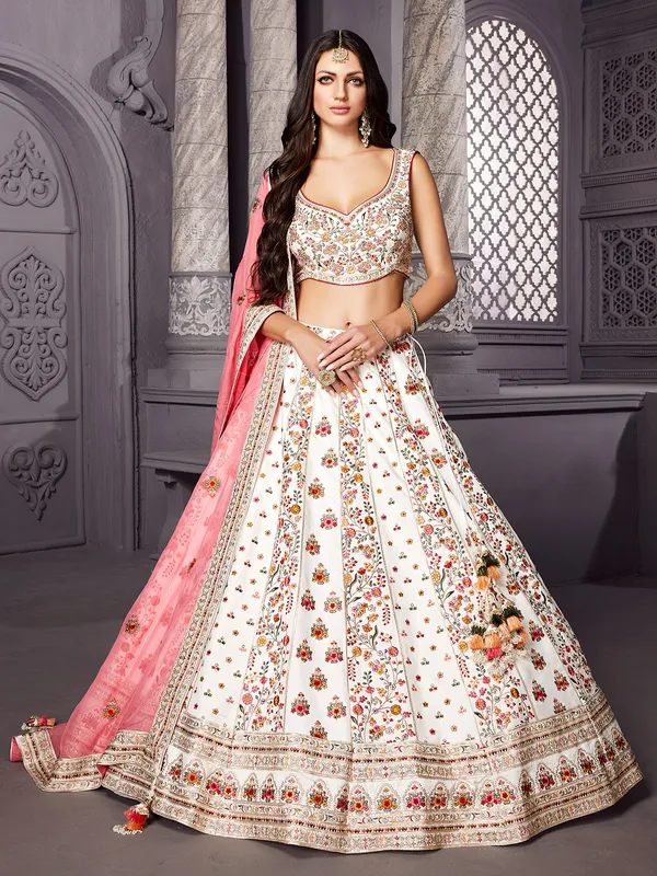 Fabulous white silk lehenga choli