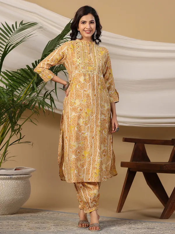 Fabulous yellow cotton kurti with salwar