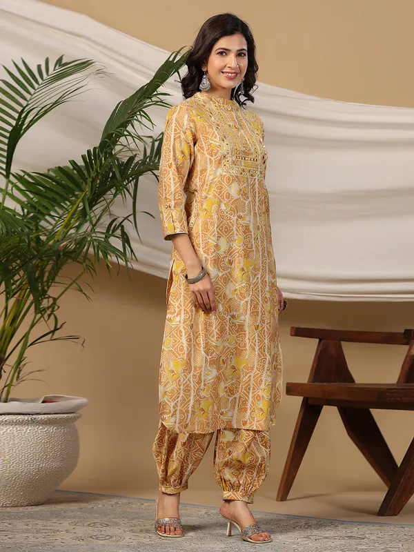 Fabulous yellow cotton kurti with salwar