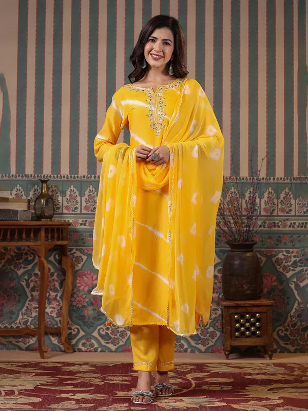 Fabulous yellow silk kurti set