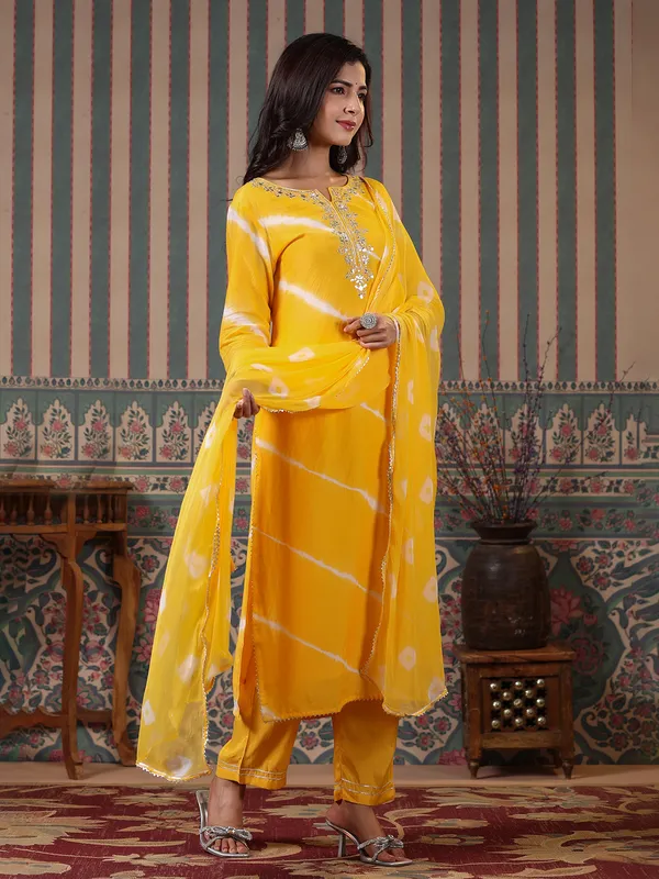 Fabulous yellow silk kurti set