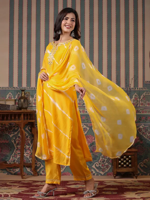 Fabulous yellow silk kurti set