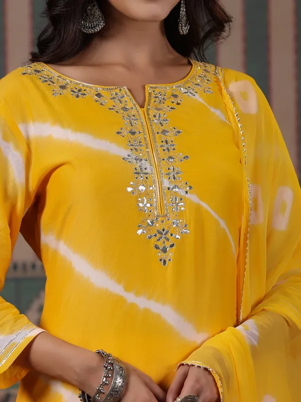 Fabulous yellow silk kurti set