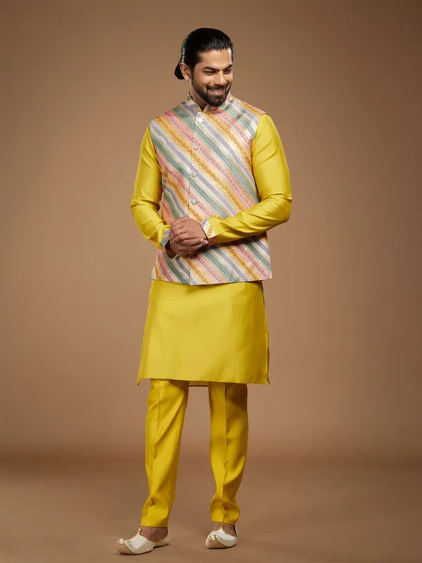 Fabulous yellow silk waistcoat set