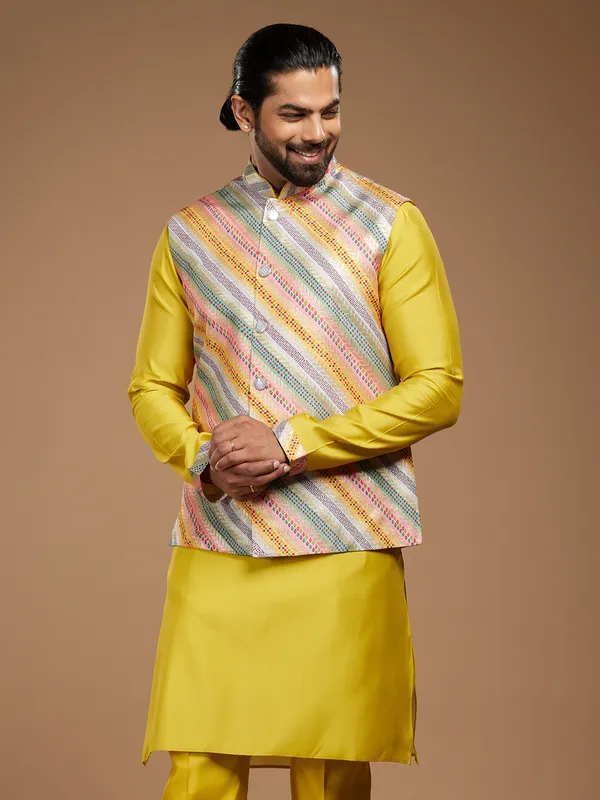 Fabulous yellow silk waistcoat set