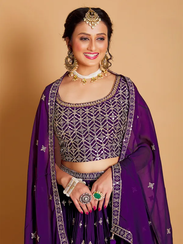 Fantastic dark purple georgette lehenga choli