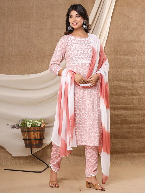 Fantastic festive wear cotton pant set in baby pink