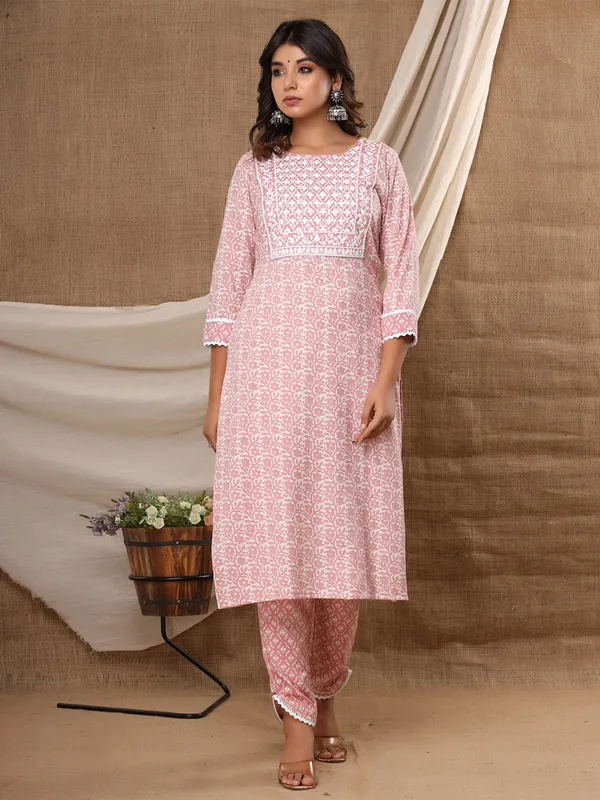 Fantastic festive wear cotton pant set in baby pink