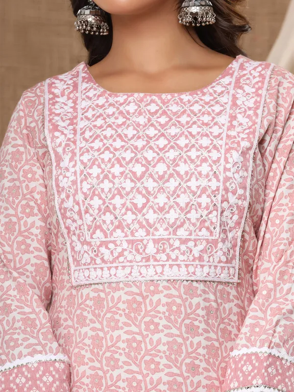 Fantastic festive wear cotton pant set in baby pink