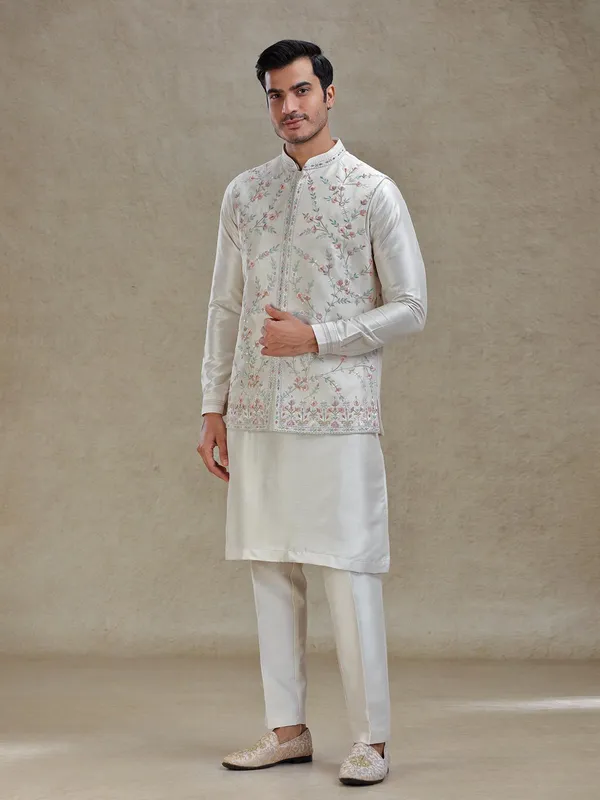Fawn cream linen silk waistcoat set for wedding