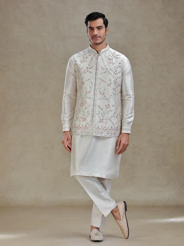 Fawn cream linen silk waistcoat set for wedding