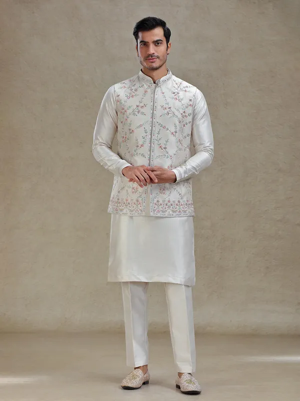 Fawn cream linen silk waistcoat set for wedding