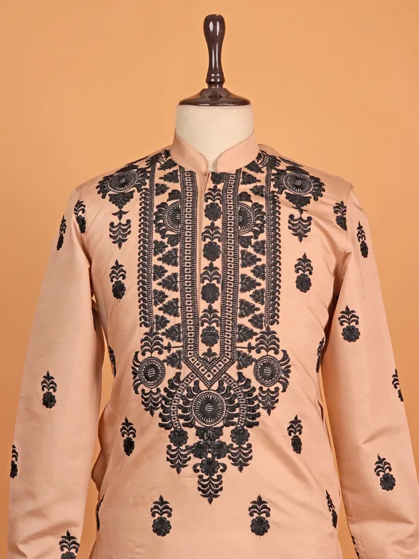 Fawn embroideried cotton silk pathani suit