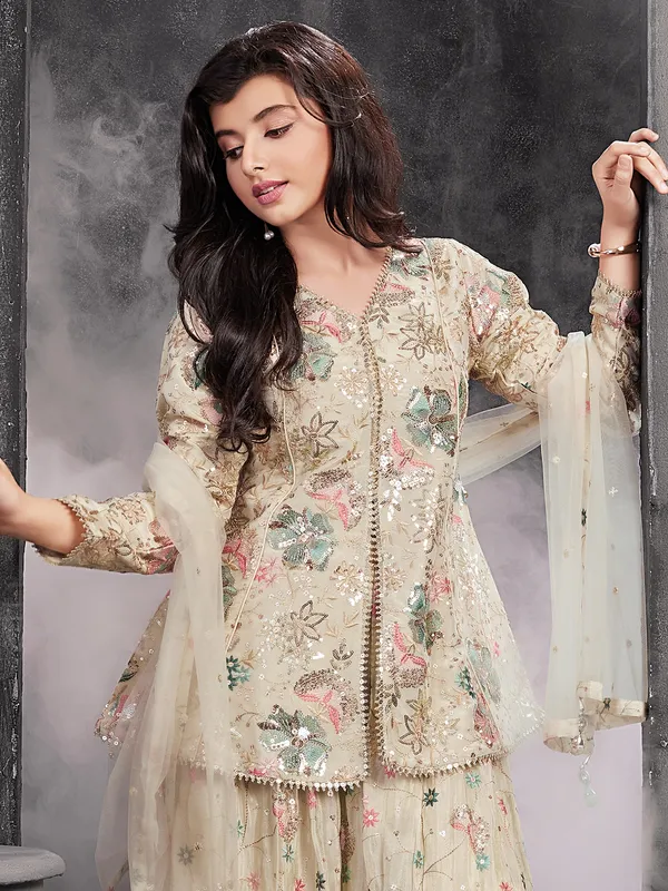 Fawn georgette wedding style palazzo suit