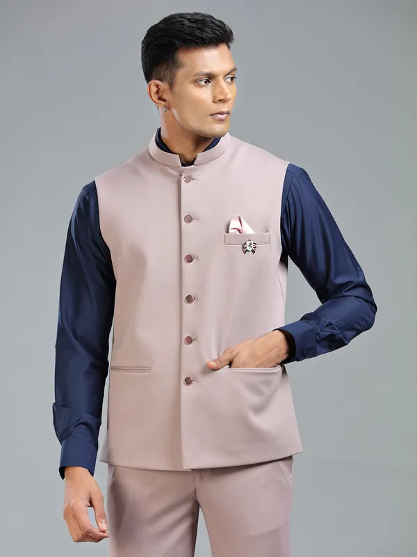Festive fresh look with peach waistcoat for men
