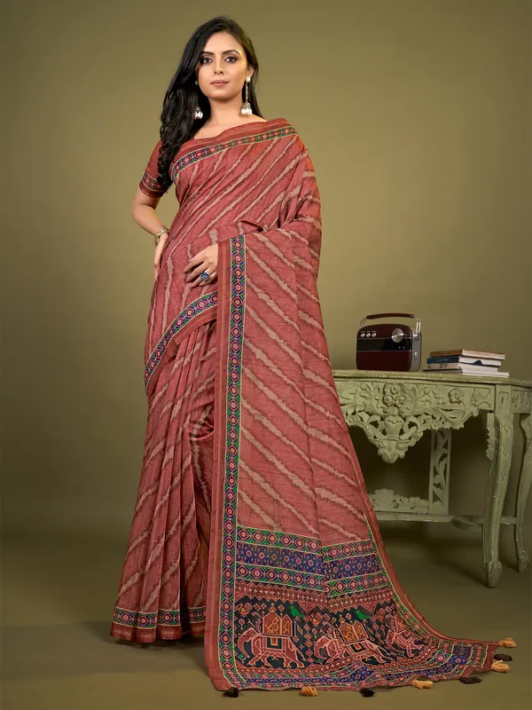 Festive look brown cotton saree