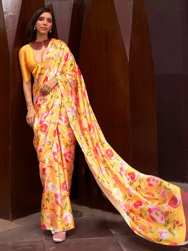 Festive look crepe silk classic yellow saree