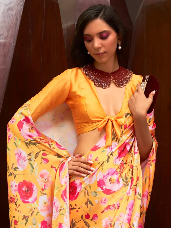 Festive look crepe silk classic yellow saree