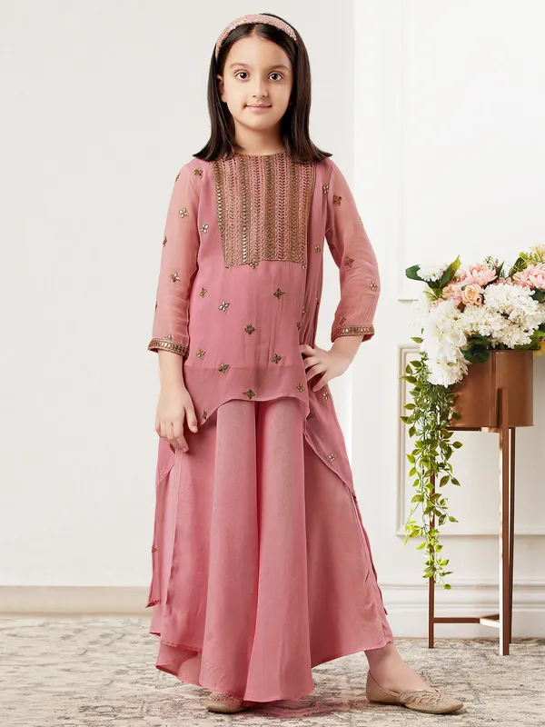 Festive look dusty pink silk palazzo suit