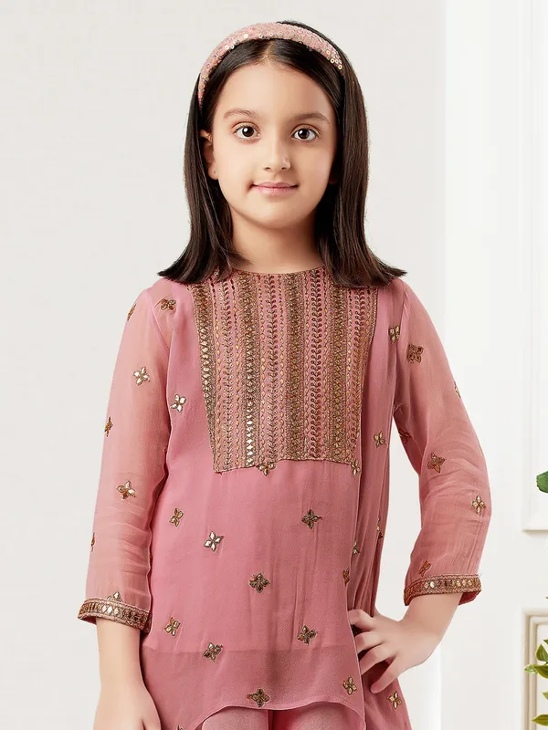 Festive look dusty pink silk palazzo suit