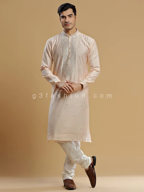 Festive look peach silk  Men Kurta pajama