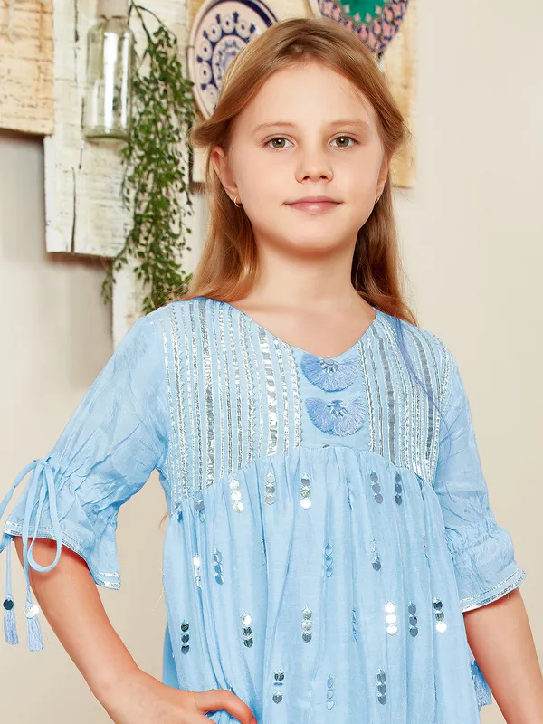 Festive look powder blue cotton sharara suit for girls