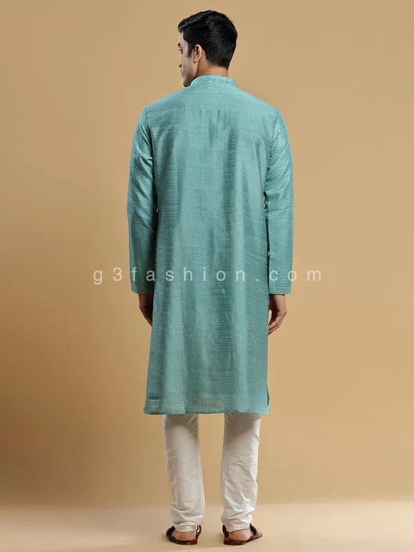 Festive look teal blue silk kurta suit