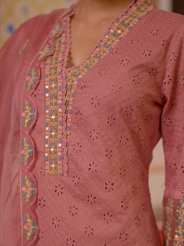 Festive onion pink cotton kurti set