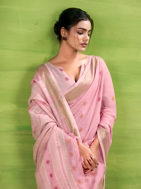 Festive pink linen silk zari saree