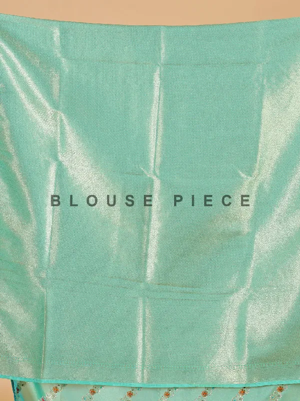 Festive style aqua silk saree