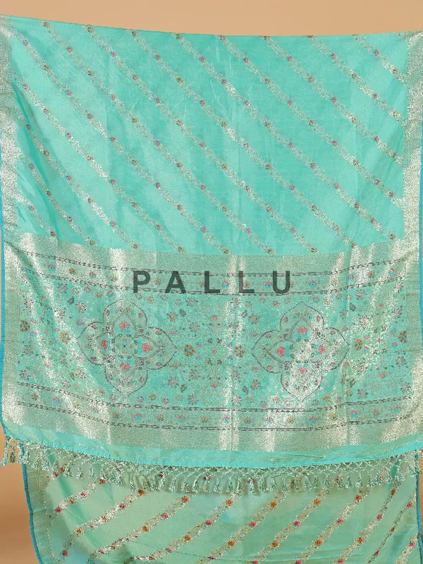 Festive style aqua silk saree