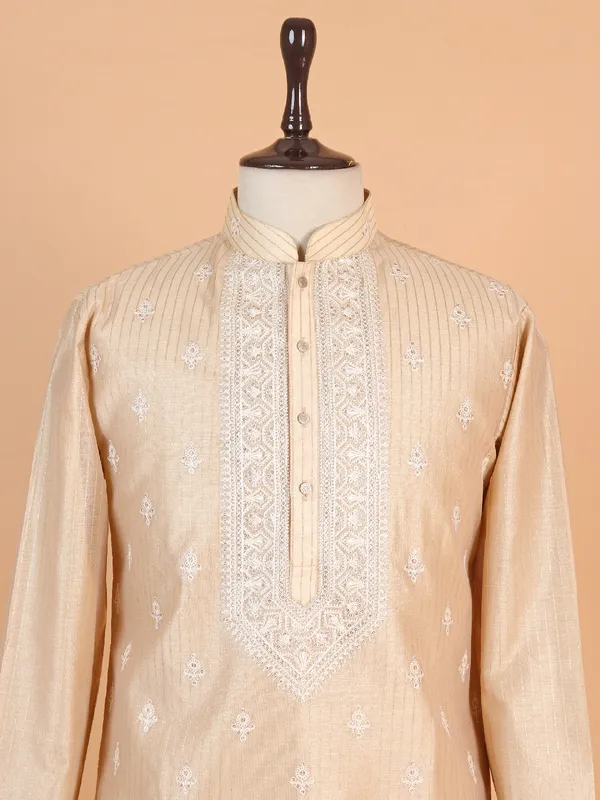 Festive style beige georgette kurta suit for men