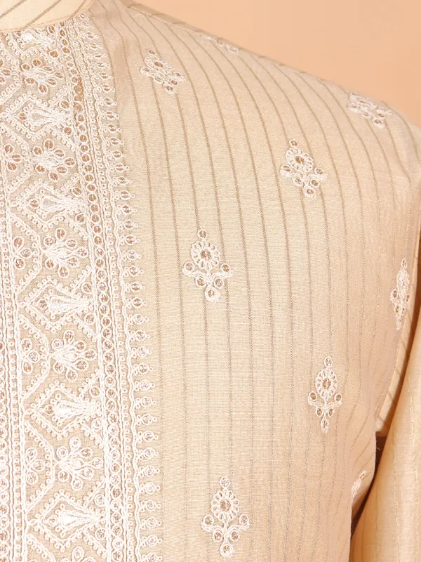 Festive style beige georgette kurta suit for men