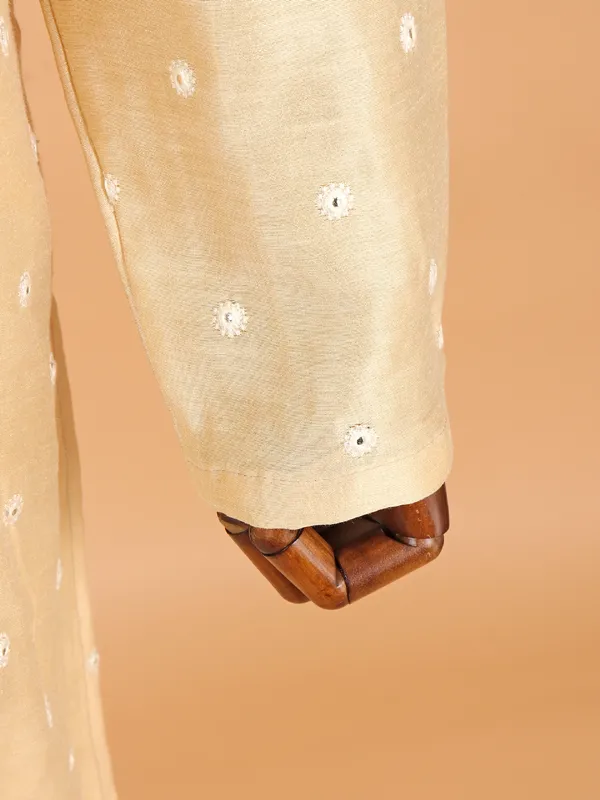 Festive style cream cotton silk kurta suit for men