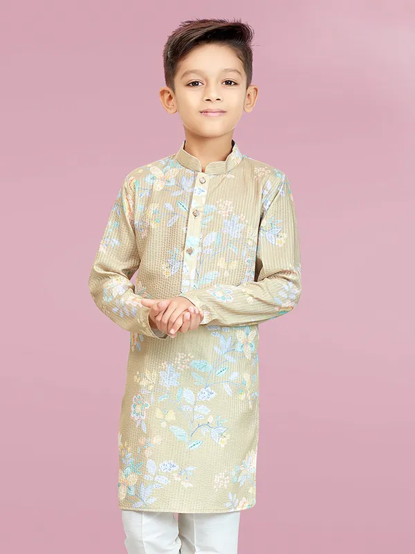 Festive style light olive printed kurta suit