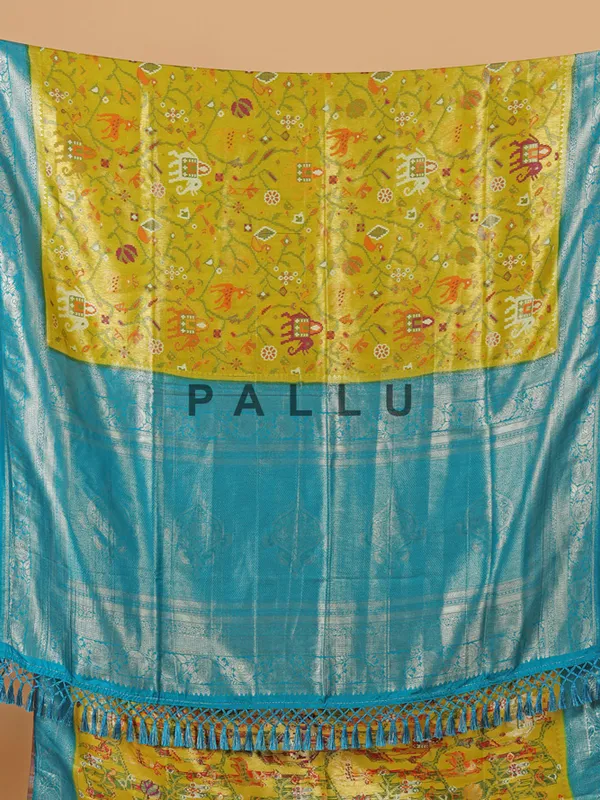 Festive style lime yellow silk saree