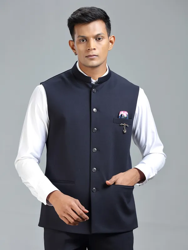 Festive style navy classic waistcoat for men
