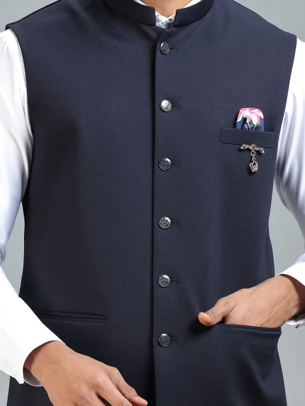Festive style navy classic waistcoat for men