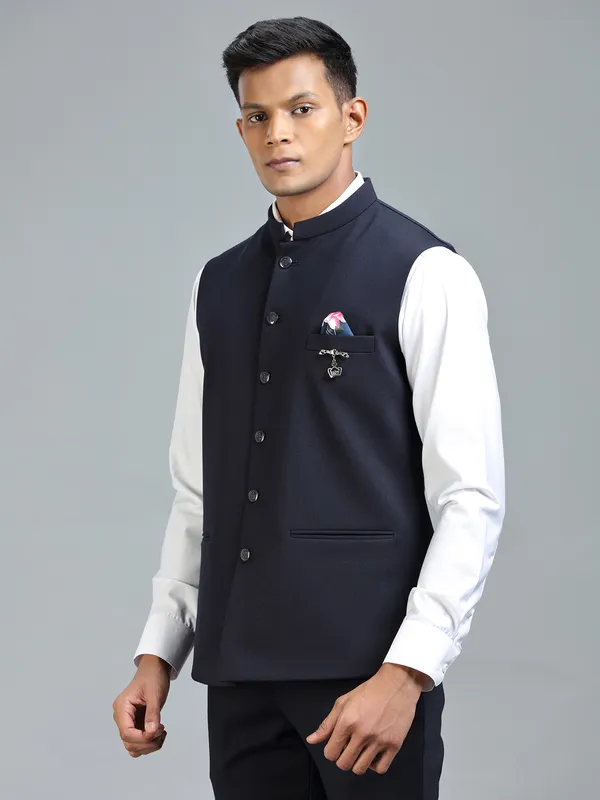 Festive style navy classic waistcoat for men