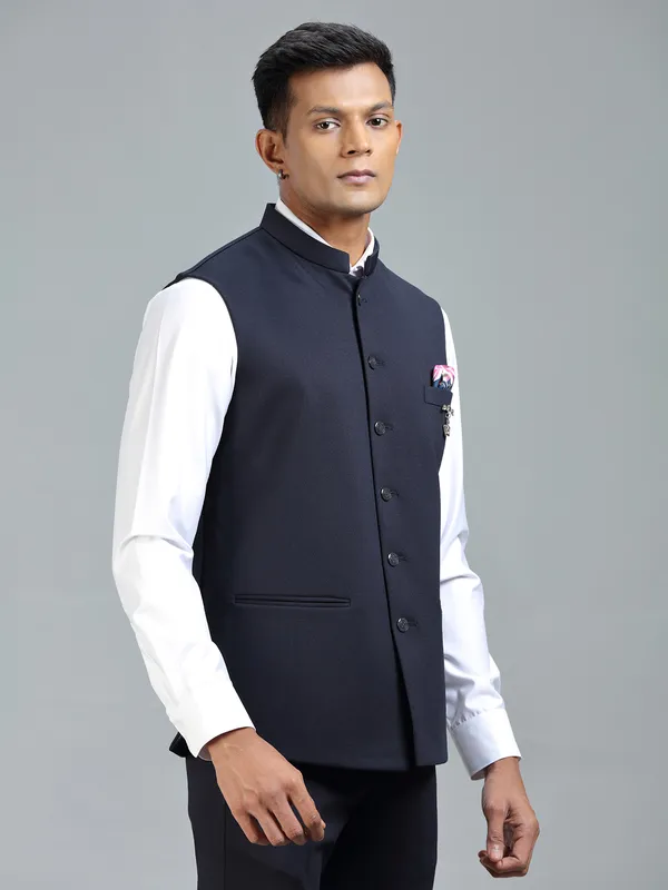 Festive style navy classic waistcoat for men
