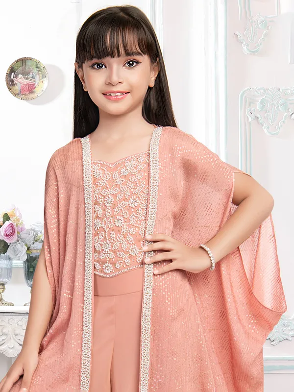 Festive style peach silk palazzo suit