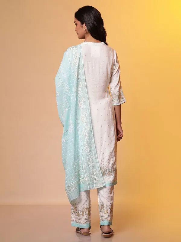 Festive style white silk palazzo suit