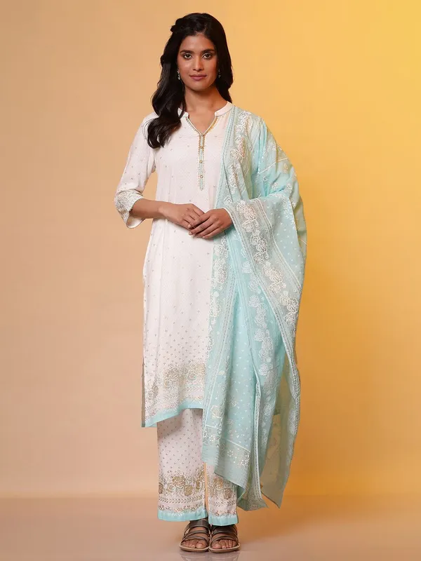 Festive style white silk palazzo suit