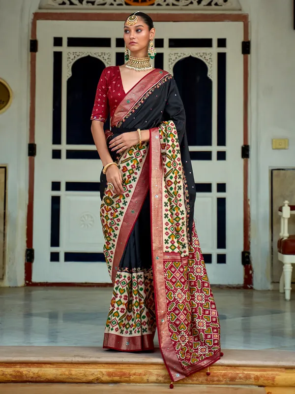 Festive wear balck silk printed saree