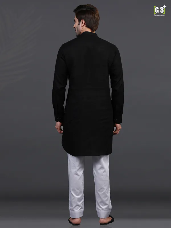 Festive wear black chinese collar kurta pajama