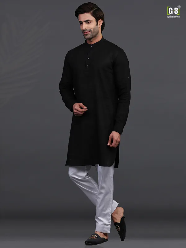 Festive wear black chinese collar kurta pajama