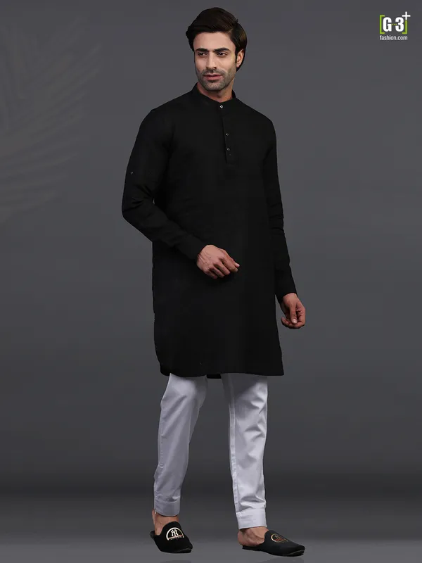 Festive wear black chinese collar kurta pajama